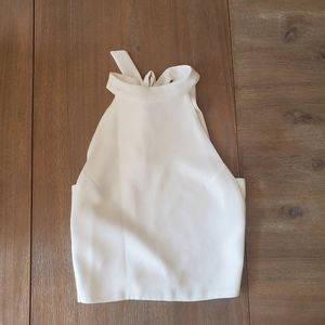 J.O.A white cutaway crepe halter tie crop top XS